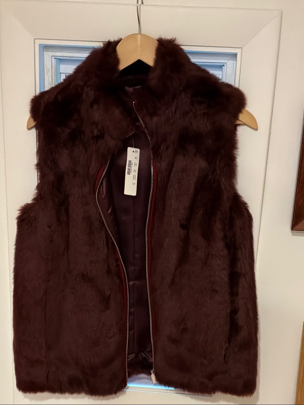 J. Crew Plush Faux Fur Vest in Wine
